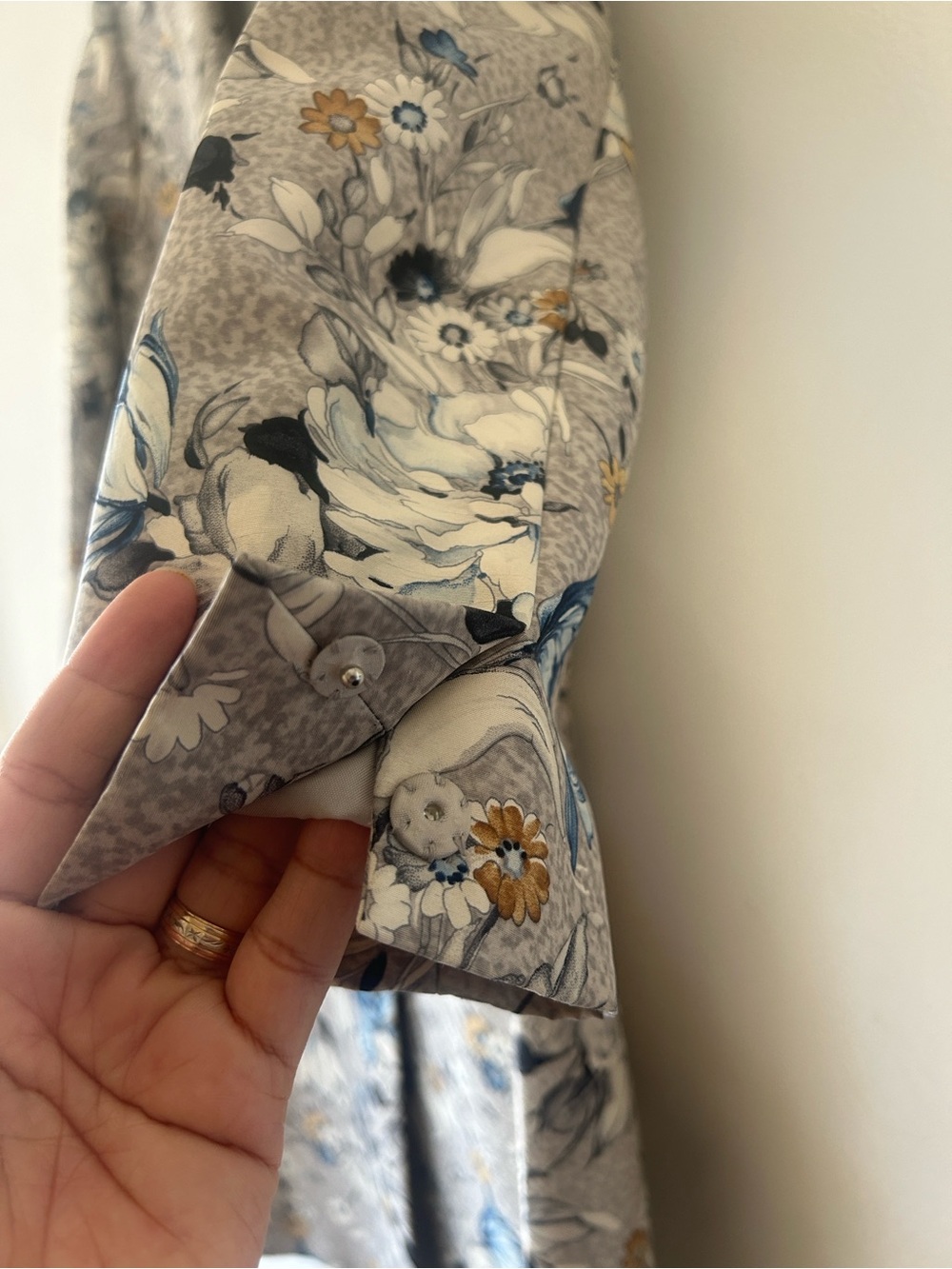 Dana Buchman Floral Jacquard Trench Coat in Light Gray and Blue - Picture 9 of 14
